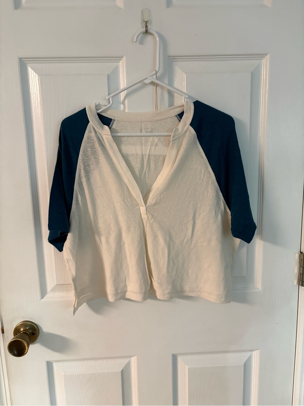 NEW aerie Two-Tone Top - Cream and Navy Blue